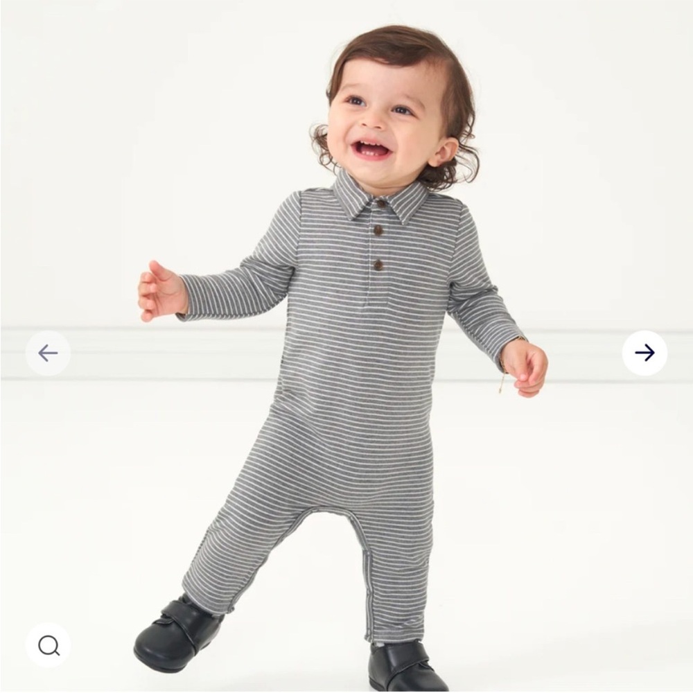 Little Sleepies Striped Polo Romper Heather Charcoal